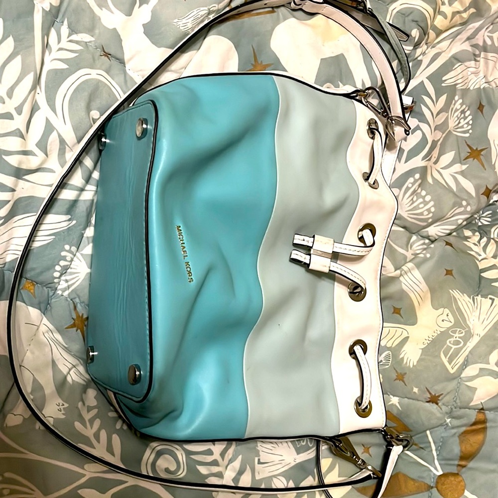 Michael Kors turquoise and white shoulder bag GUC